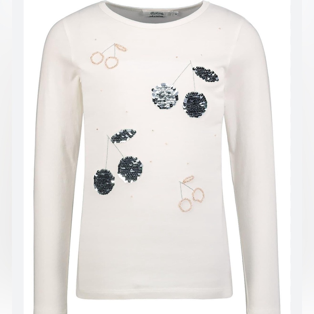 Bonpoint long sleeve white shirt with sequin cherries size 8